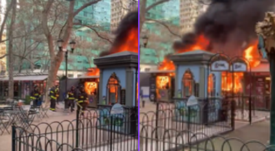 Am Weihnachtsmarktstand im Bryant Park in New York bricht Feuer