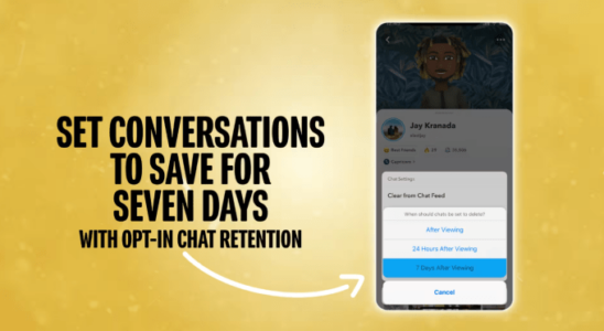 Snapchat Abonnenten koennen jetzt eine Woche lang Nachrichten in einem Chat