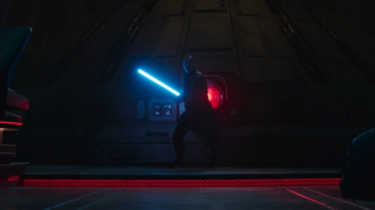 Jod Na Nawood schwingt sein blaues Lichtschwert in Episode 8 von Star Wars: Skeleton Crew