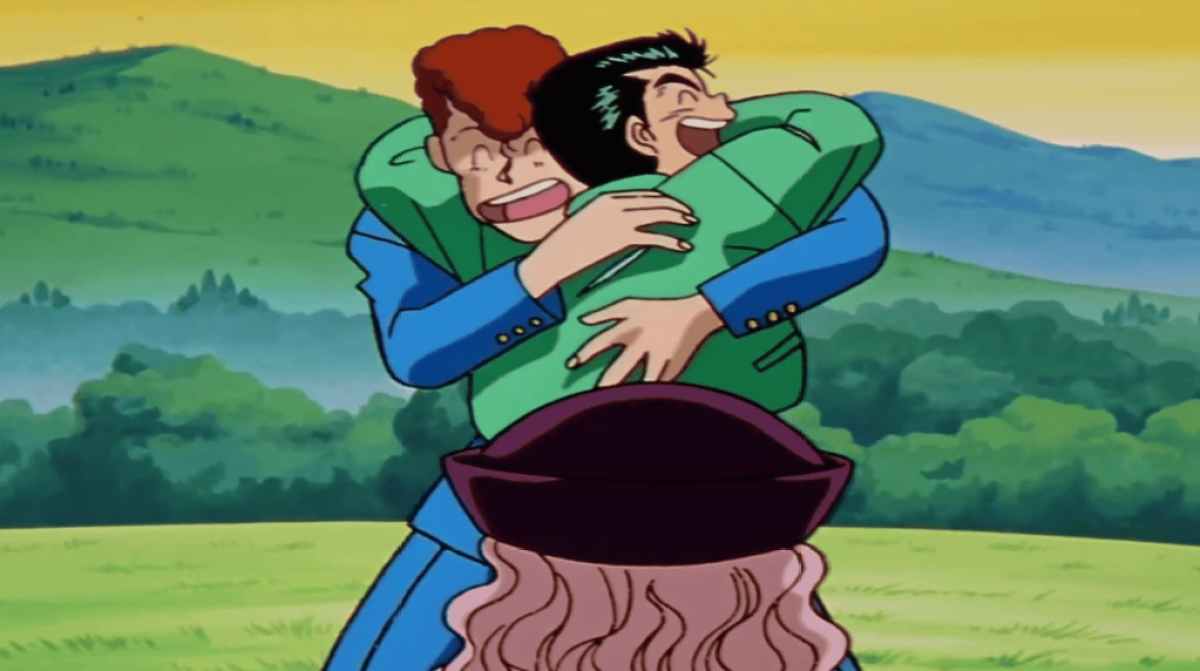   Yusuke und Kuwabara umarmen sich