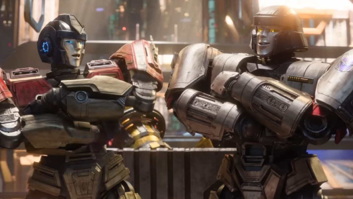 Megatron und Optimus Prime in einem Still von The Transformers One Trailer.