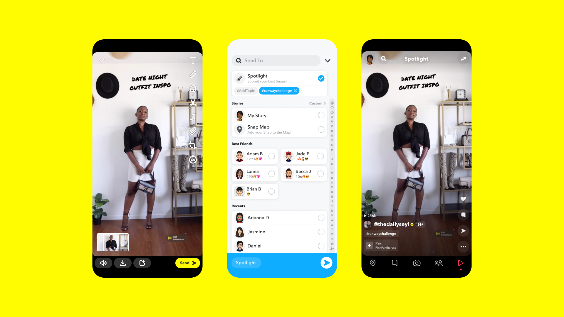 Screenshots der Spotlight-Funktion von Snapchat