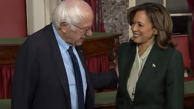 Kamala Harris Bernie Sanders Kamala Harris‘ Geplauder mit Bernie Sanders