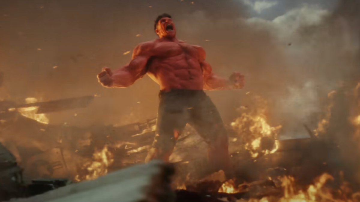 Der rote Hulk brüllte von flammenden Trümmern in Captain America: Brave New World