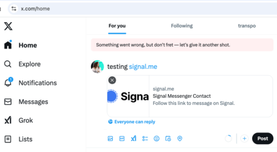 X blockiert Links zu Signal einer sicheren Messaging Plattform die