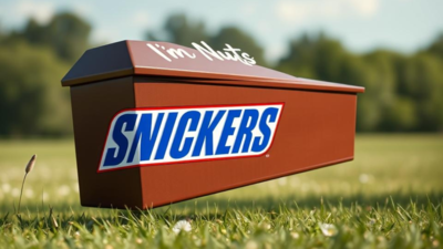 Ich bin verrueckt Grossbritanniener Mann der sich ueber Snickers Sarg Sarg Wunsch scherzte