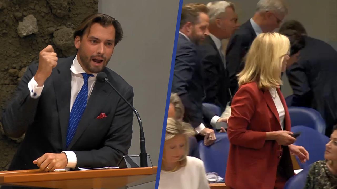 Beeld uit video: Kabinet verlaat zaal na opmerking Baudet over studie Kaag