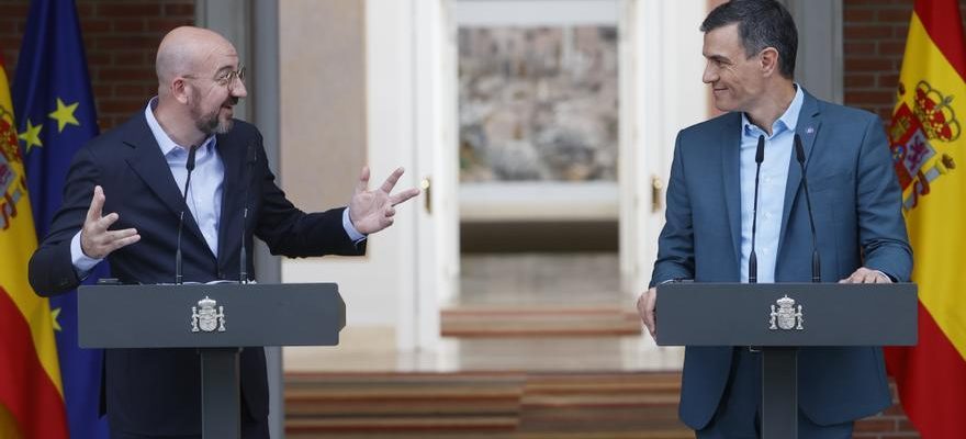 Pedro Sanchez rencontre le president du Conseil europeen a Moncloa