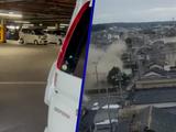 Omstander filmt schuddende auto's tijdens aardbeving in Japan