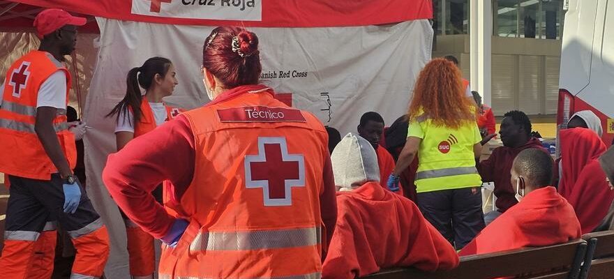 La Garde civile arrete 20 migrants debarques sur une plage