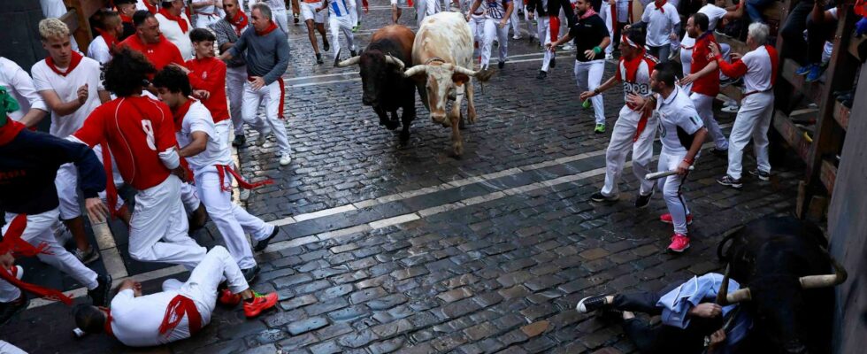 La deuxieme course de taureaux de San Fermin fait six