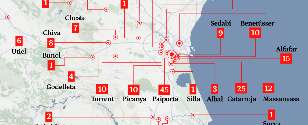 Paiporta 45 Catarroja 25 Valencia 16 et Alfafar 15 representent