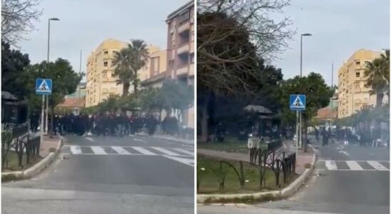 les fans se lancent des chaises et des fusees eclairantes