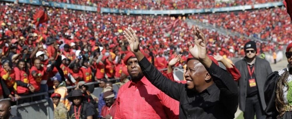 tens of thousands of supporters of Julius Malema celebrate ten