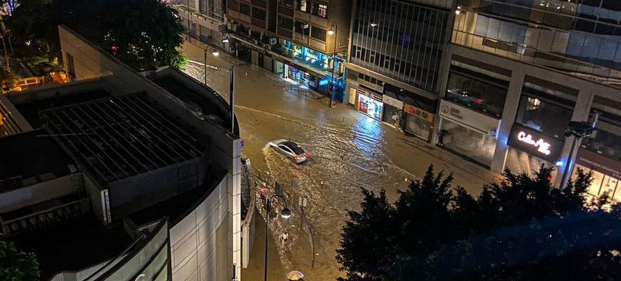 Submerged streets closed stock market Hong Kong hit by historic