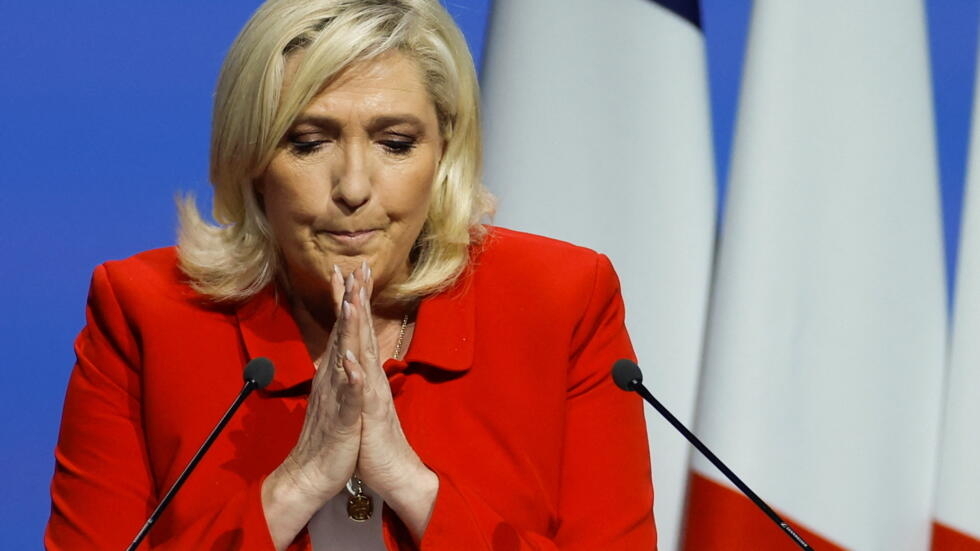 Marine Le Pen (National Rally), at a campaign meeting in Avignon, France, April 14, 2022. (Illustrative image)