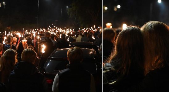 Torchlight procession in Saltsjobaden after the death toll in