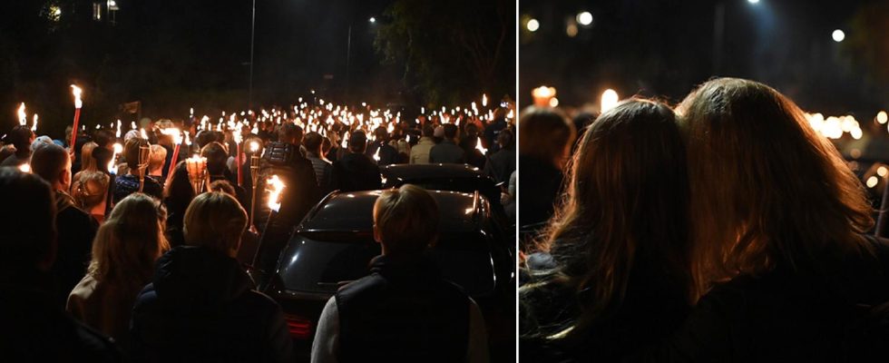 Torchlight procession in Saltsjobaden after the death toll in