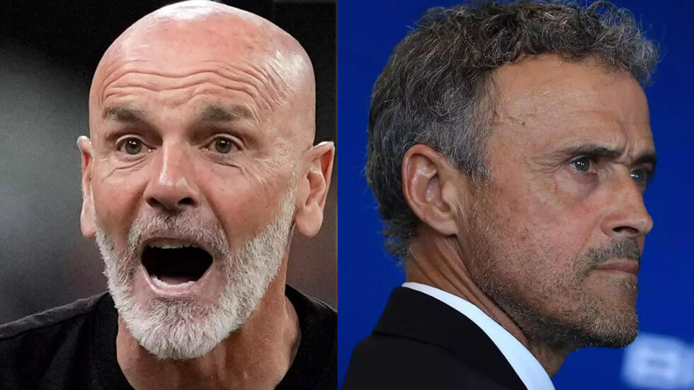 The coaches of AC Milan, Stefano Pioli and PSG, Luis Enrique.