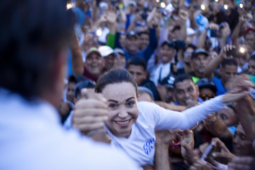 Maria Corina Machado, leader of Vente and opponent of the Nicolas Maduro regime, campaigning for the primaries of October 22, 2023, in Maturin in the State of Monagas