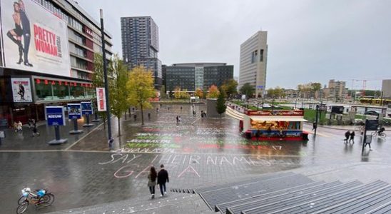 Names of Gaza victims painted on Jaarbeursplein Utrecht