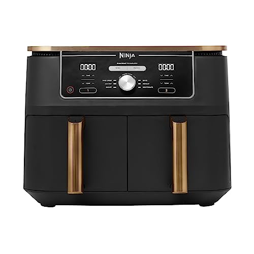 Ninja Foodi MAX Dual Zone Air Fryer, 2 Drawers, 9.5L, 6-in-1, Oil-Free, Air Fry, Max Crisp, Roast, Bake, Dishwasher-Safe Non-Stick Baskets, Copper/Black Amazon Exclusive AF400EUCP