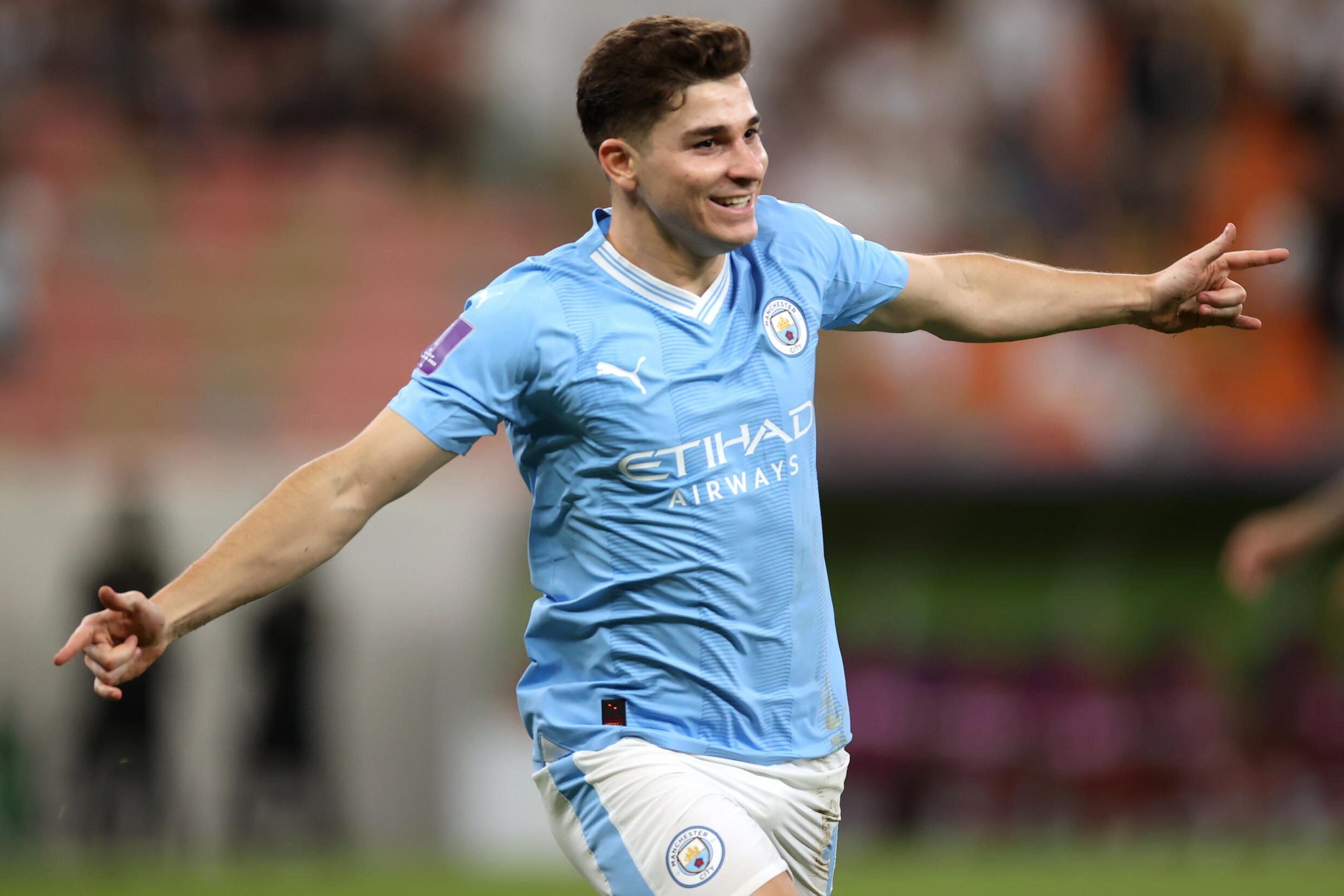 Manchester City's Argentinian striker Julian Alvarez, author of a double in the Club World Cup final against Fluminense, December 22, 2023 in Jeddah