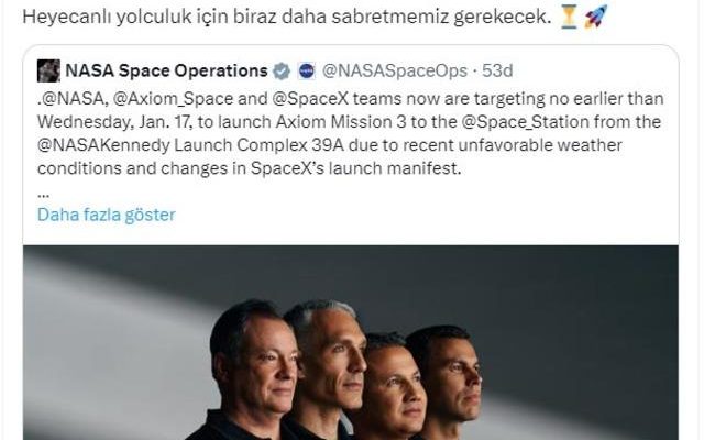 Turkish astronauts space departure date has been postponed Minister Kacir