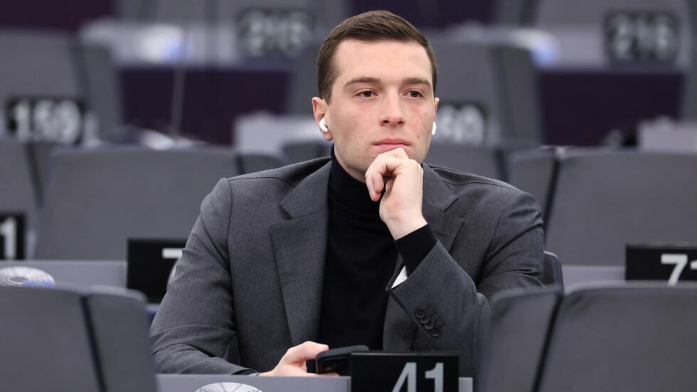 President of the National Rally and MEP Jordan Bardella attends a plenary session at the European Parliament on January 16, 2024 in Strasbourg.