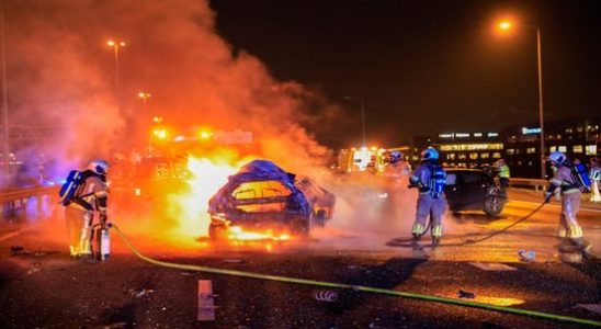 Several vehicles on fire after a major accident on the