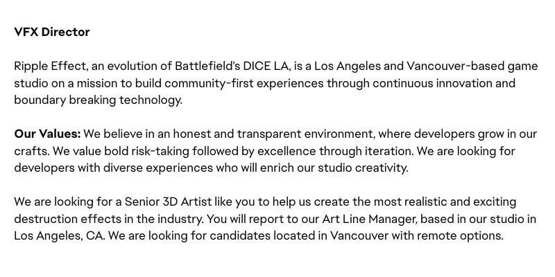 Visual Effects Director Wanted for New Battlefield Game