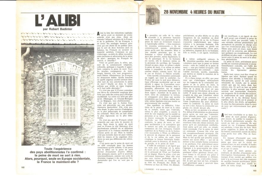 Robert Badinter's fight for the abolition of the death penalty in L'Express of December 4, 1972