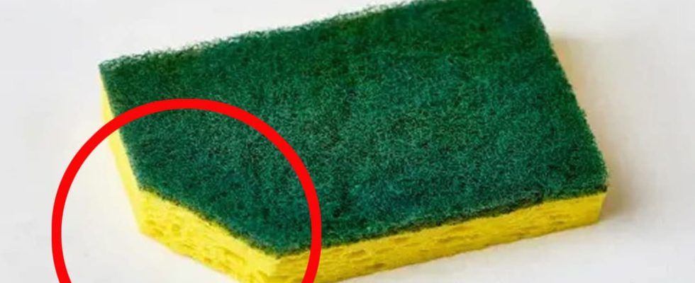 Cut a corner of the dishwashing sponge – this tip
