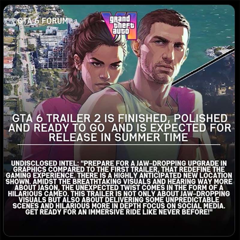 GTA 6's Second Trailer Details Leaked Online: It Will Be Released in the Summer - 2