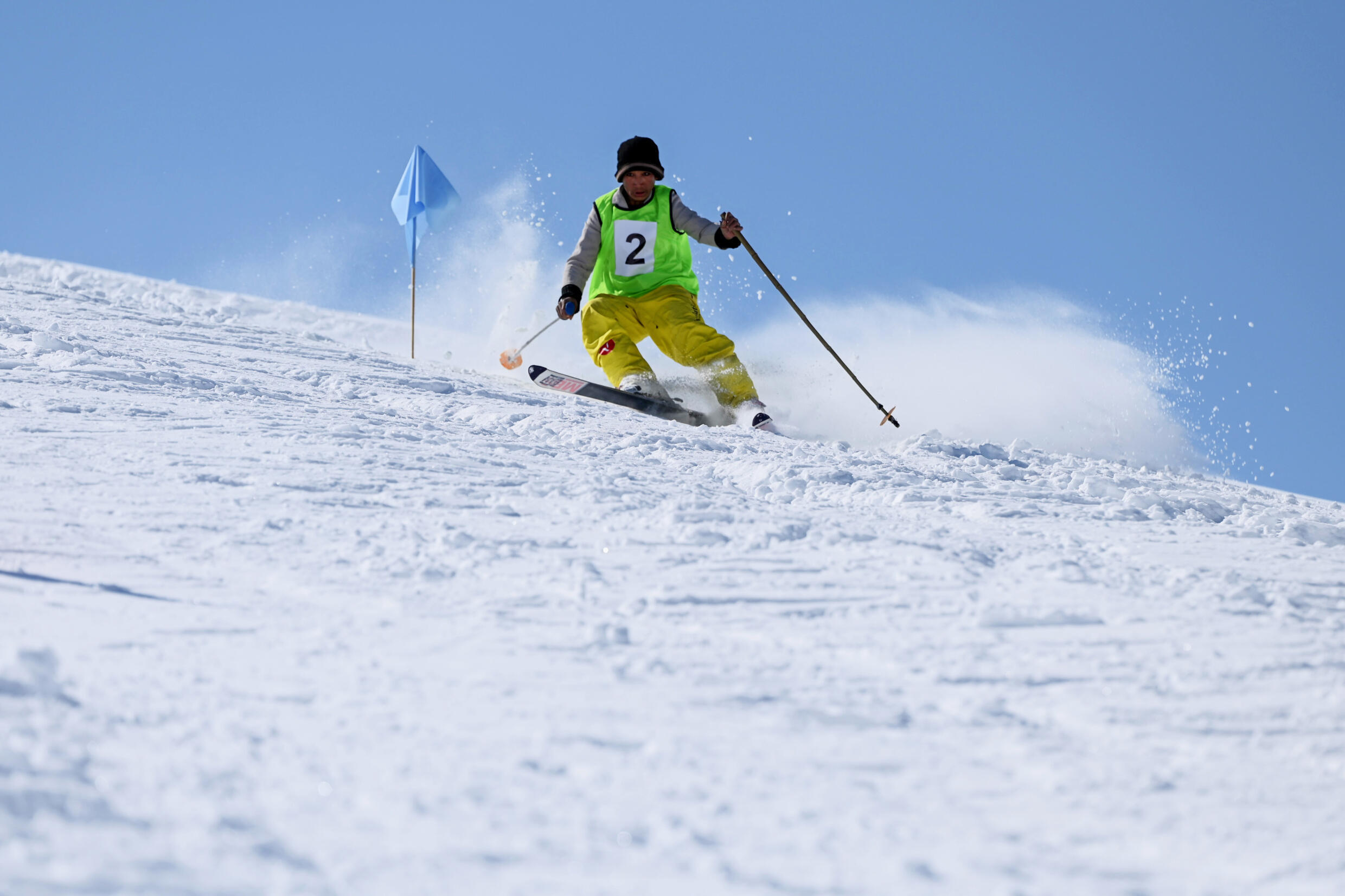 An Afghan skier takes part in a competition in Bamiyan on March 8, 2024
