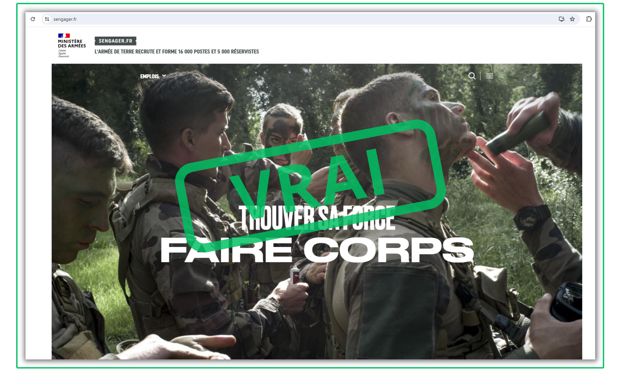 The real French army website dedicated to recruitment does not refer to Ukraine.