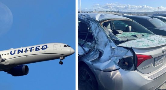 Airplane lost wheel crushed several cars