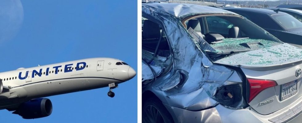 Airplane lost wheel crushed several cars