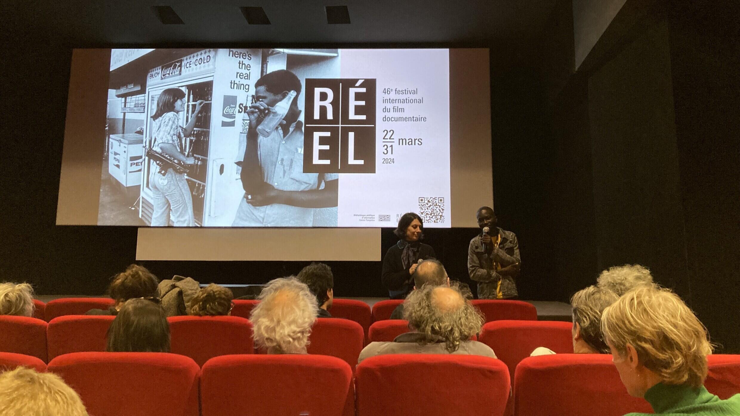 Central African director Elvis Sabin Ngaïbino at the premiere of his film “Le Burdeau” at the 2024 Cinéma du Réel Festival.