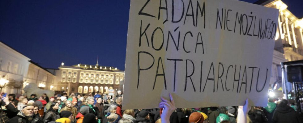 a pro abortion demonstration in Warsaw for March 8