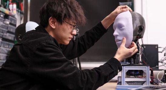 This robot captures and reproduces human facial expressions