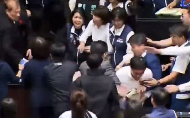 All hell broke loose in the Taiwanese Parliament Fists flew