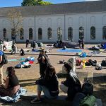 Dozens of pro Palestinian demonstrators occupy the courtyard of the Utrecht