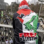 In Brussels demonstrators for the Palestinian cause call on the