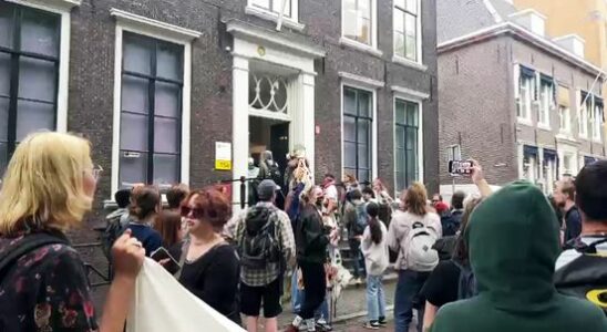 Pro Palestinian demonstrators occupy university building at Janskerkhof in Utrecht