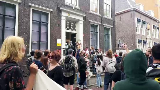 Pro Palestinian demonstrators occupy university building at Janskerkhof in Utrecht