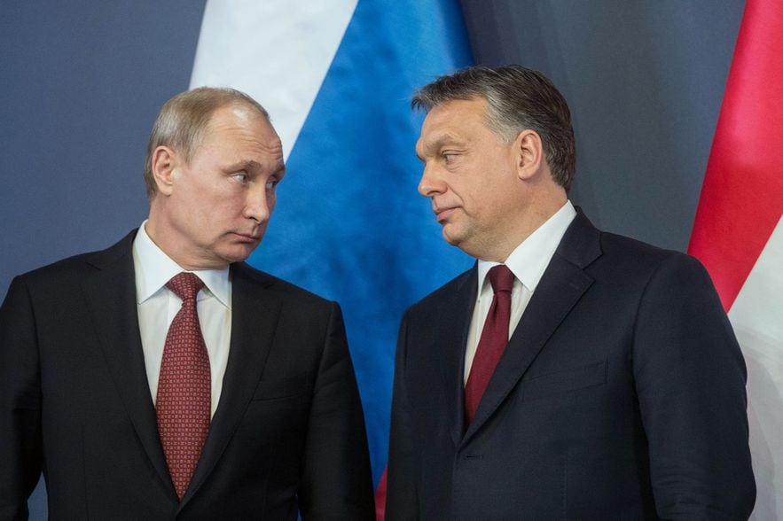 Russian President Vladimir Putin (l) and Hungarian Prime Minister Viktor Orban on February 17, 2015 in Budapest