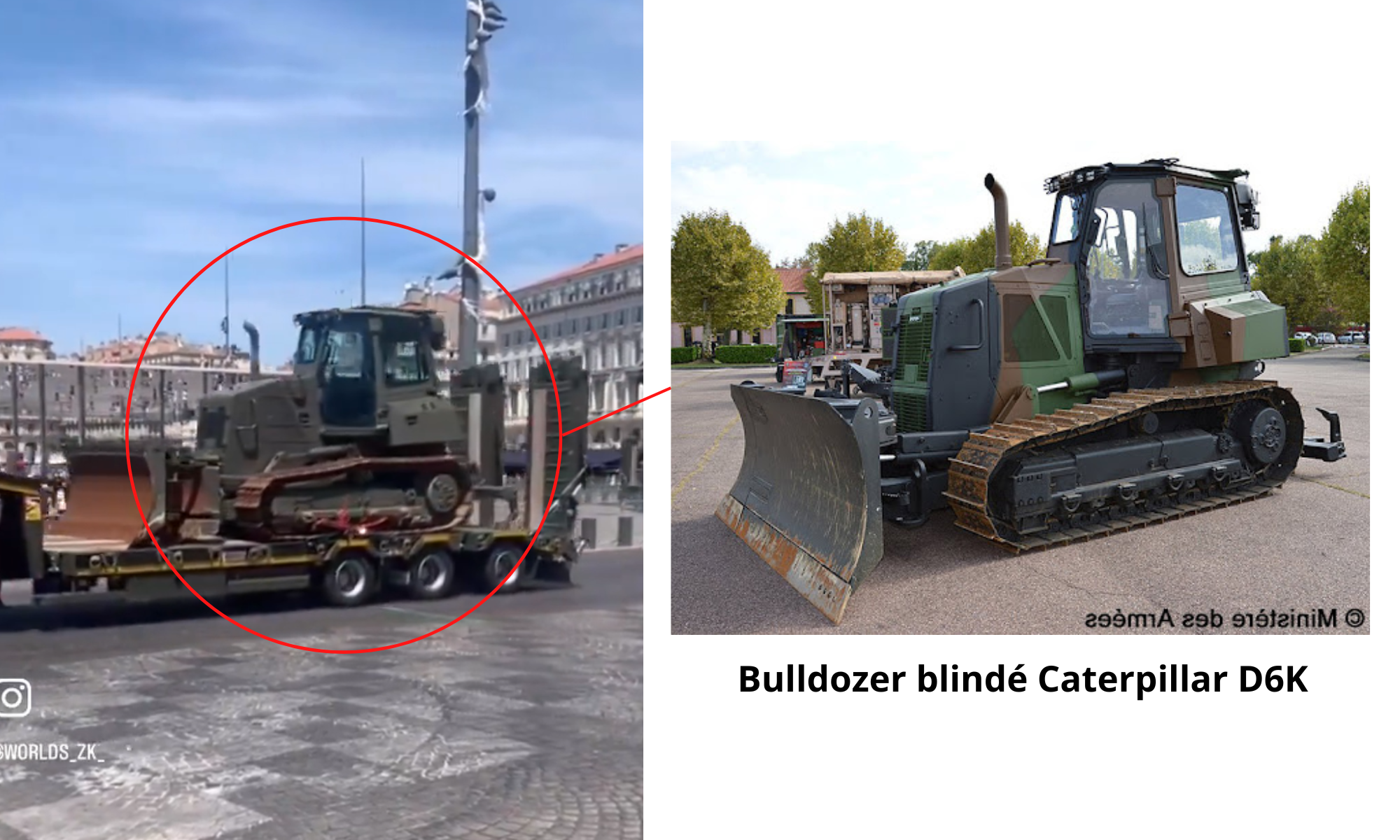 The last vehicle filmed is an armoured bulldozer.
