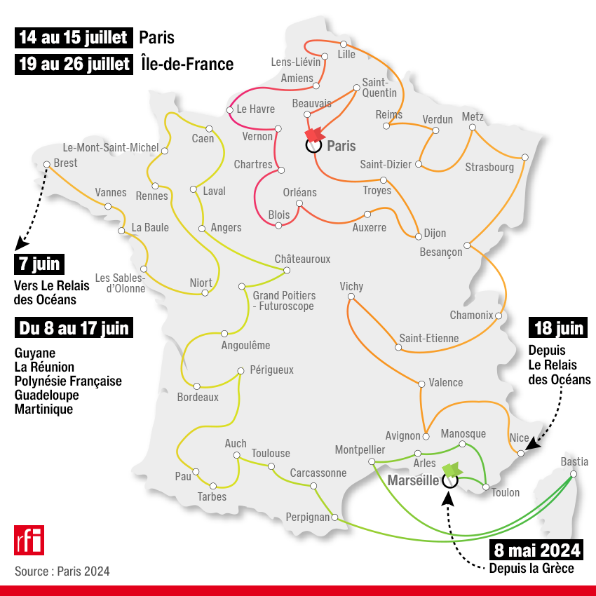 2024 Olympics: the route of the Olympic flame.