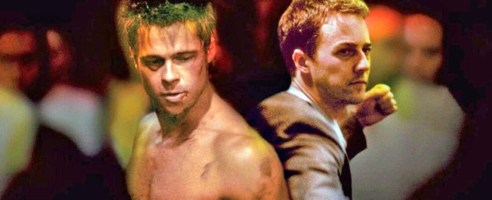 In a Fight Club scene Brad Pitt and Edward Norton
